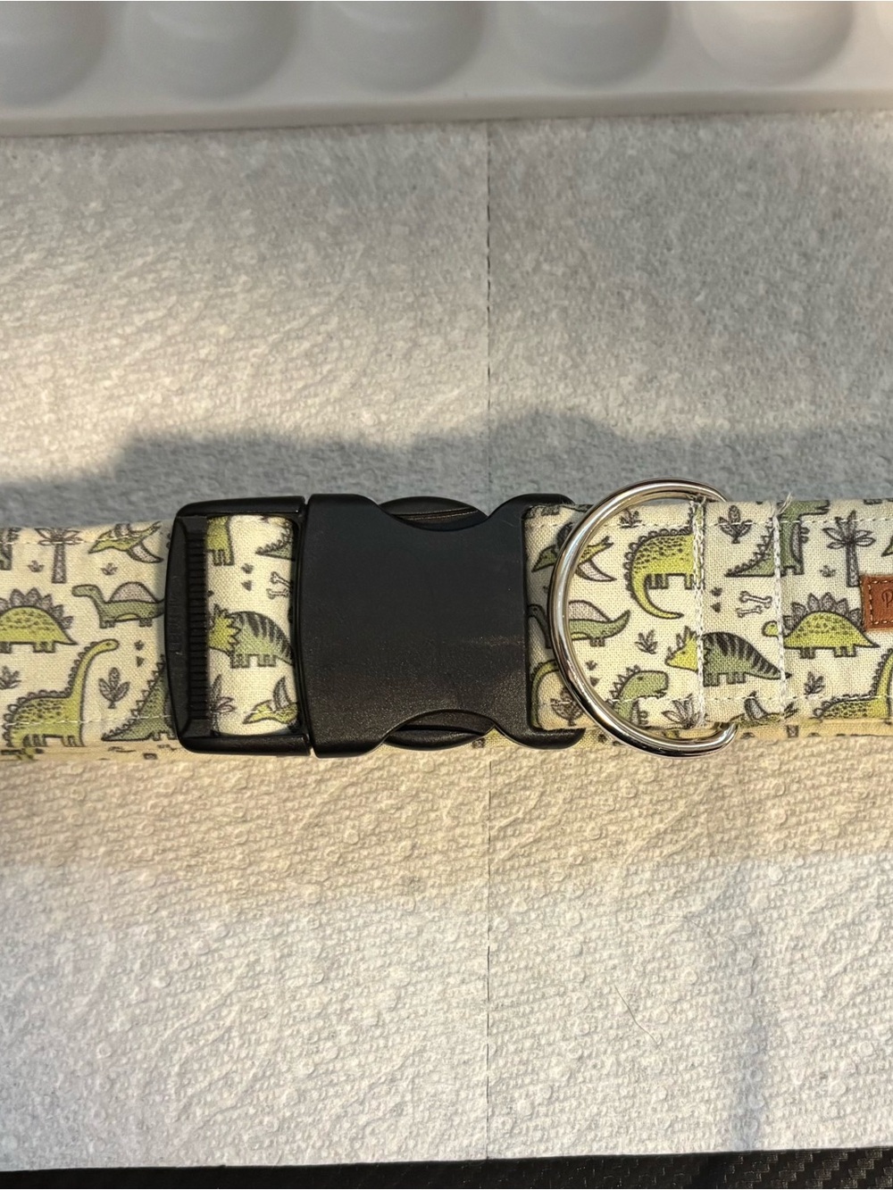 Dog Collar with Green Dinosaur Pattern - Adjustable Fabric Collar